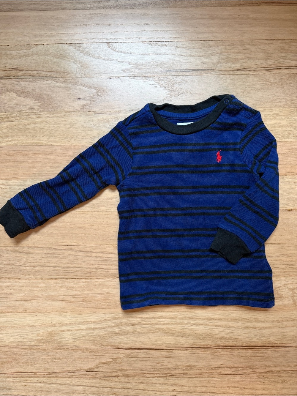 Polo by Ralph Lauren Navy & Black Striped Long-Sleeve Tee with Red Pony